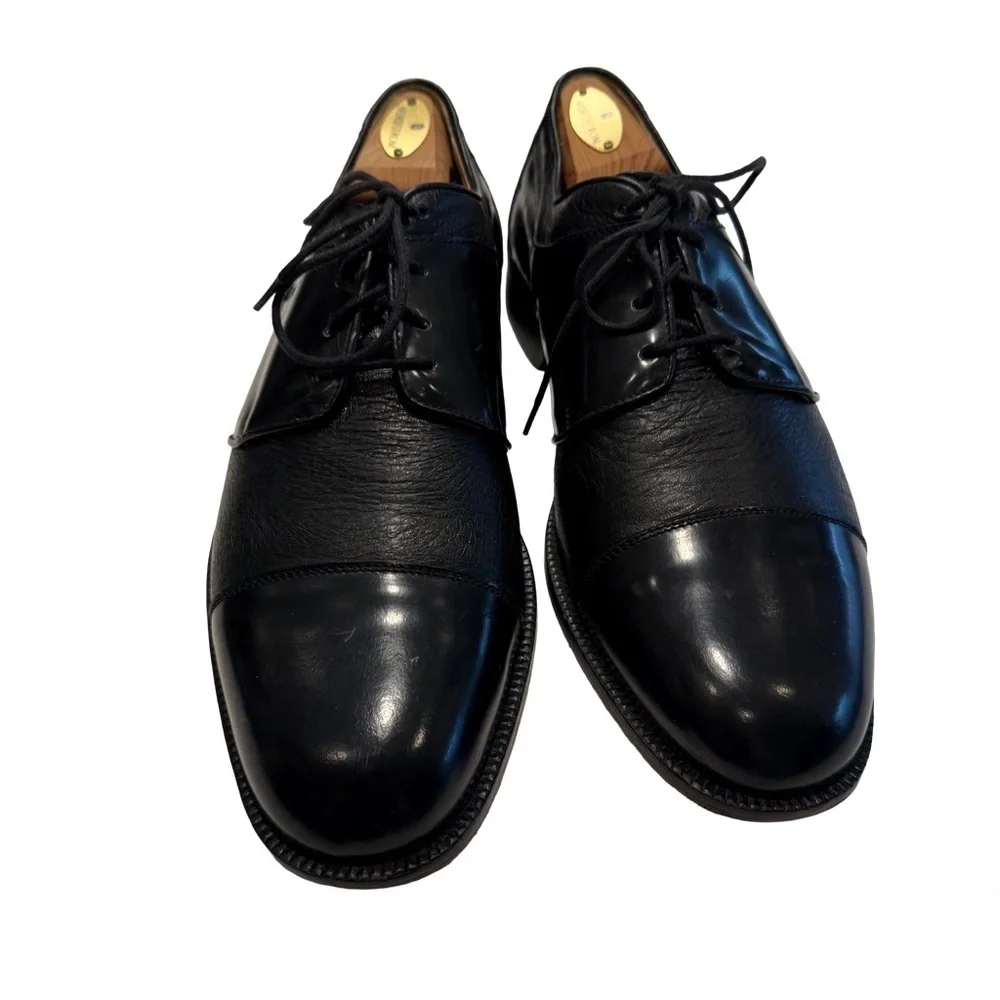 SAN REMO ITALY Men’s Black Leather Dress Cap Toe Oxfords Shoes Sz 9.5 W EUC